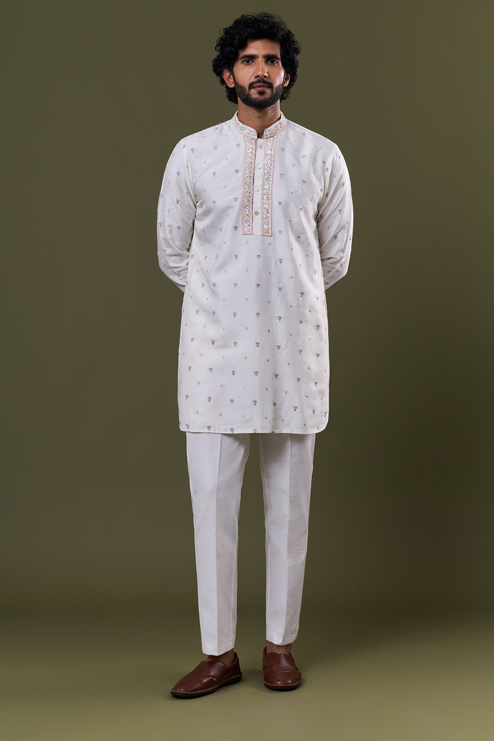 Ivory Nokia Silk Zardosi Bead Kurta Set