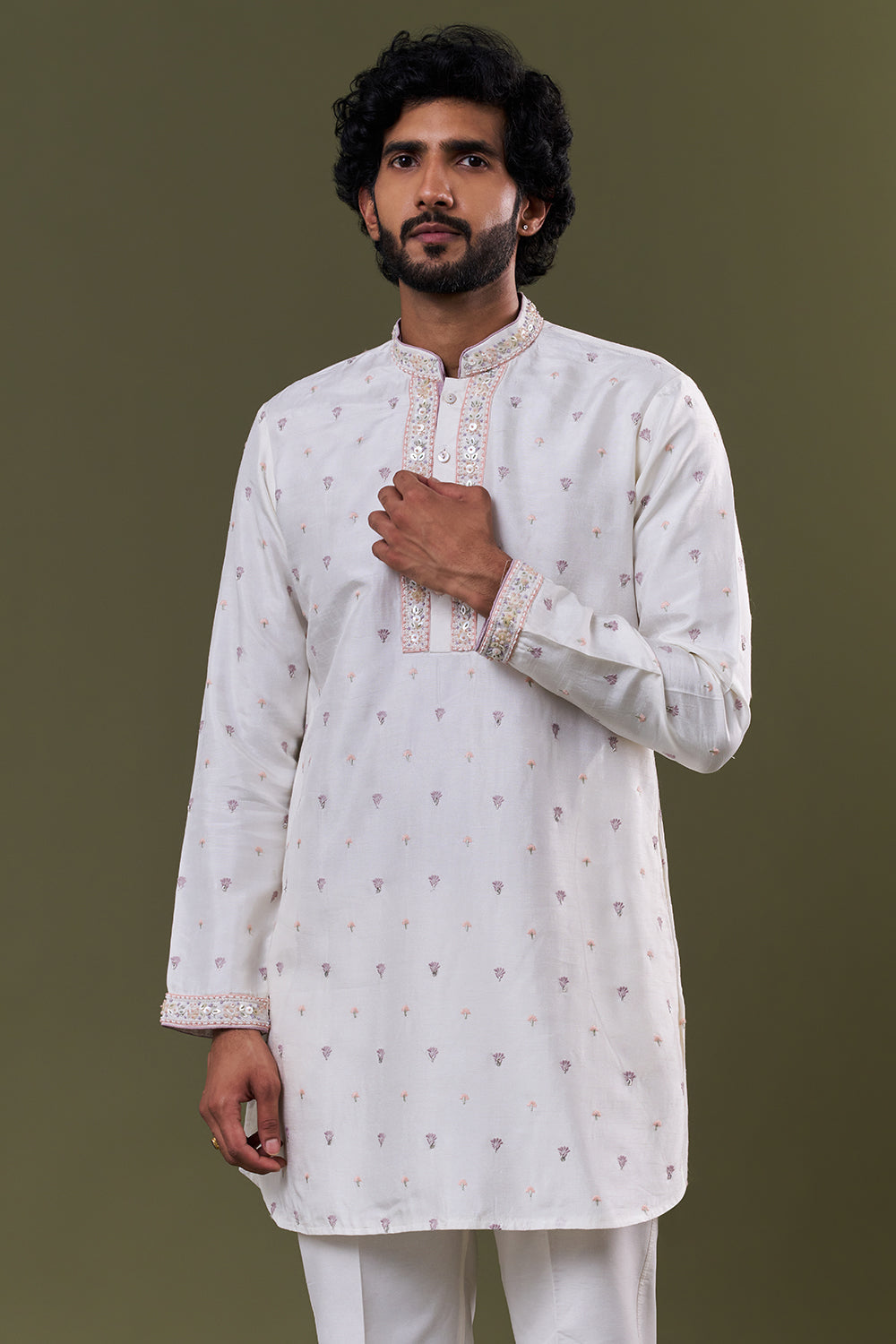 Ivory Nokia Silk Zardosi Bead Kurta Set