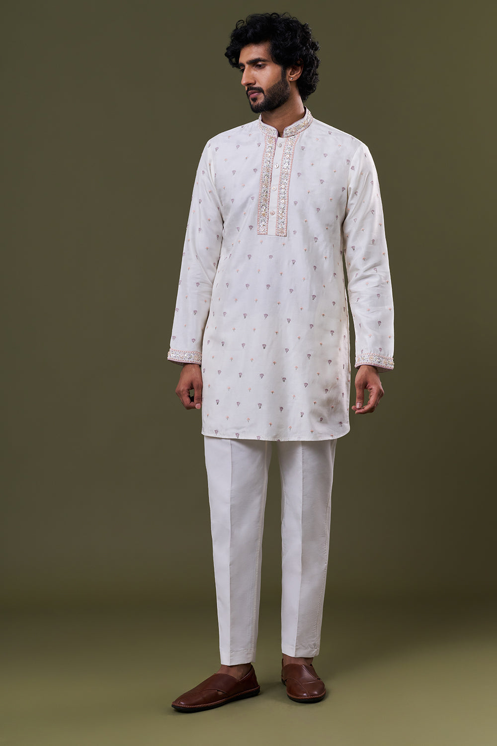 Ivory Nokia Silk Zardosi Bead Kurta Set