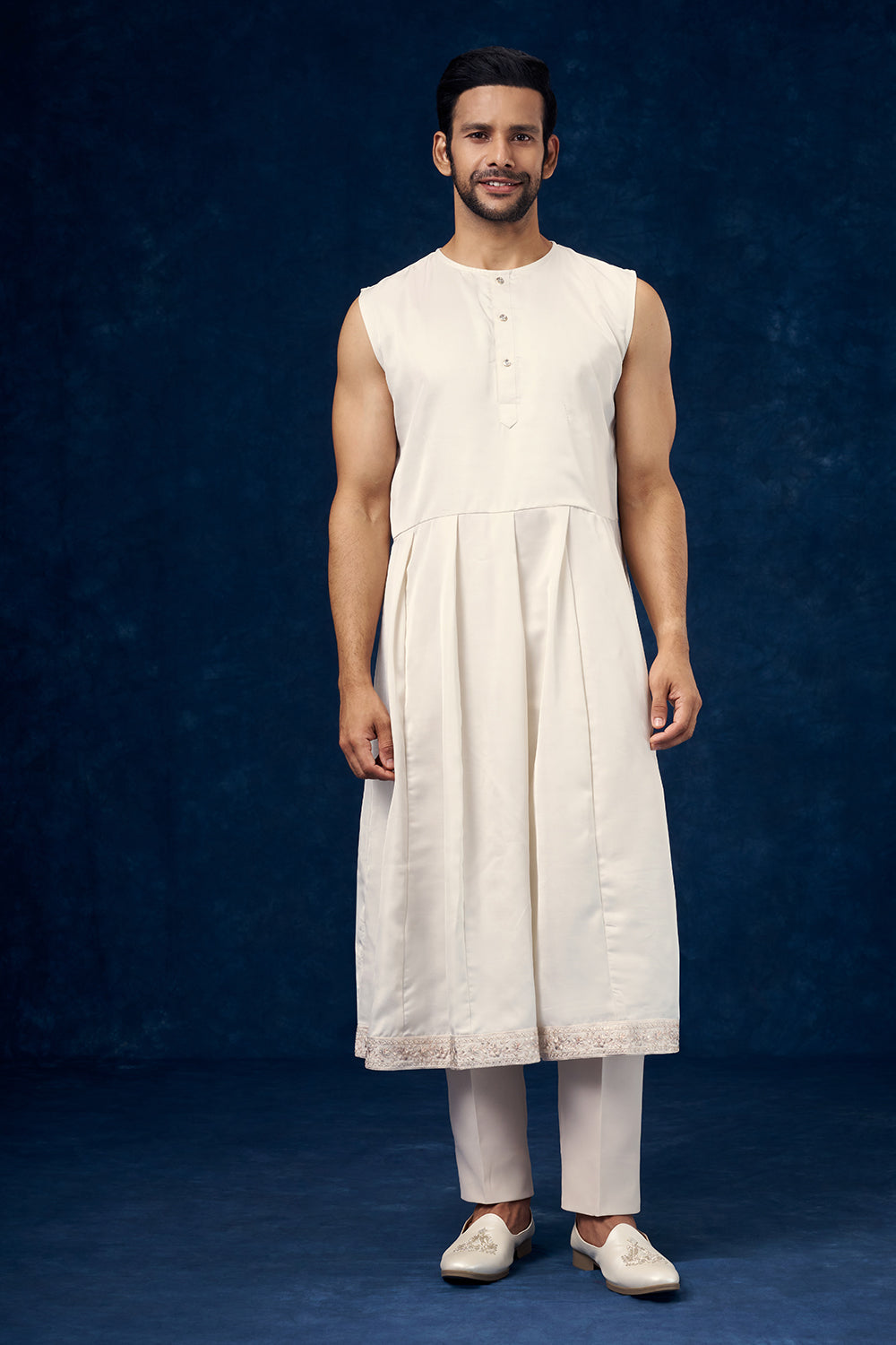 Ivory Raw Silk Embroidered Groom Sherwani with Cutwork and Sequin Work