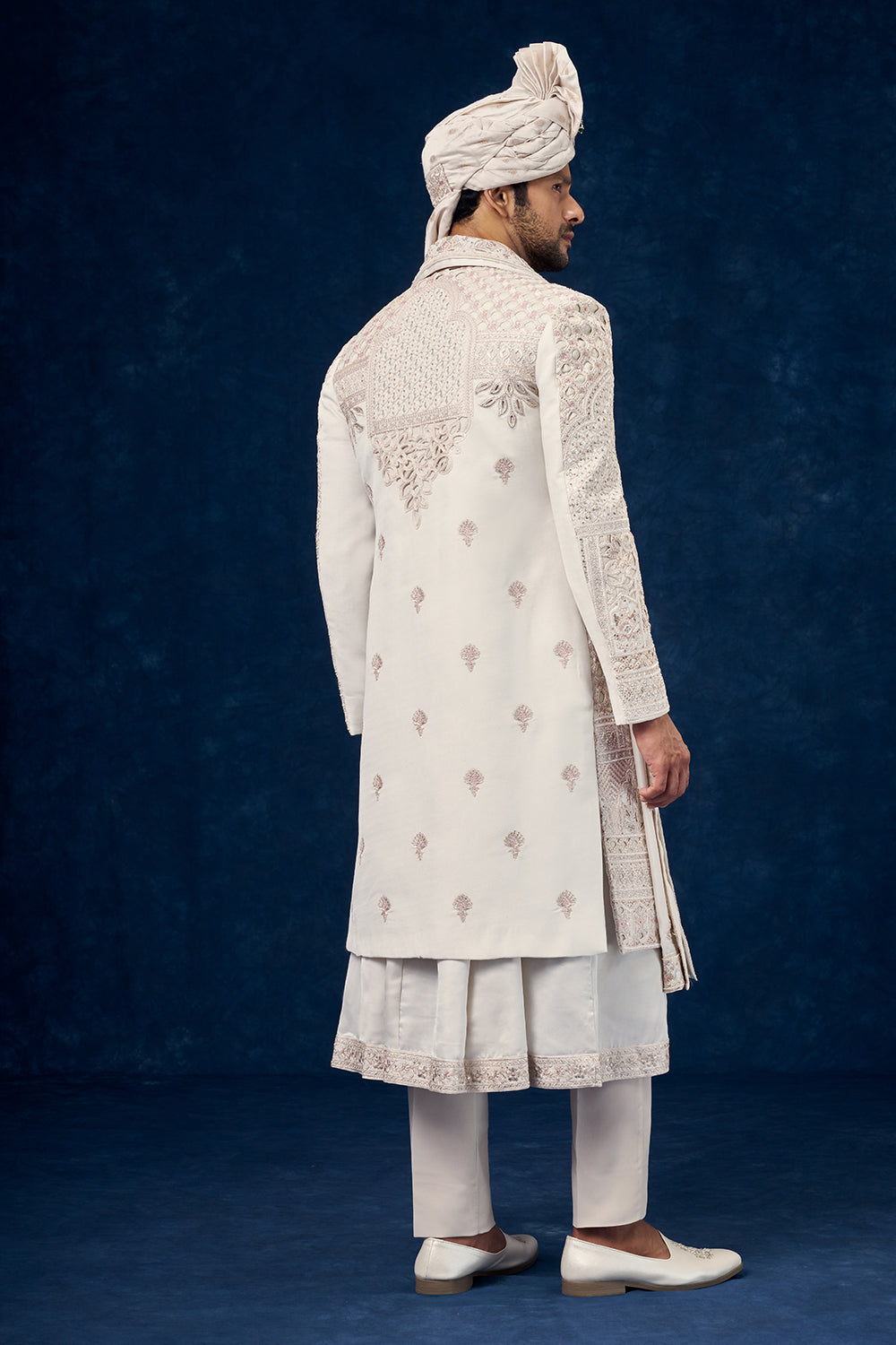 Ivory Raw Silk Embroidered Groom Sherwani with Cutwork and Sequin Work