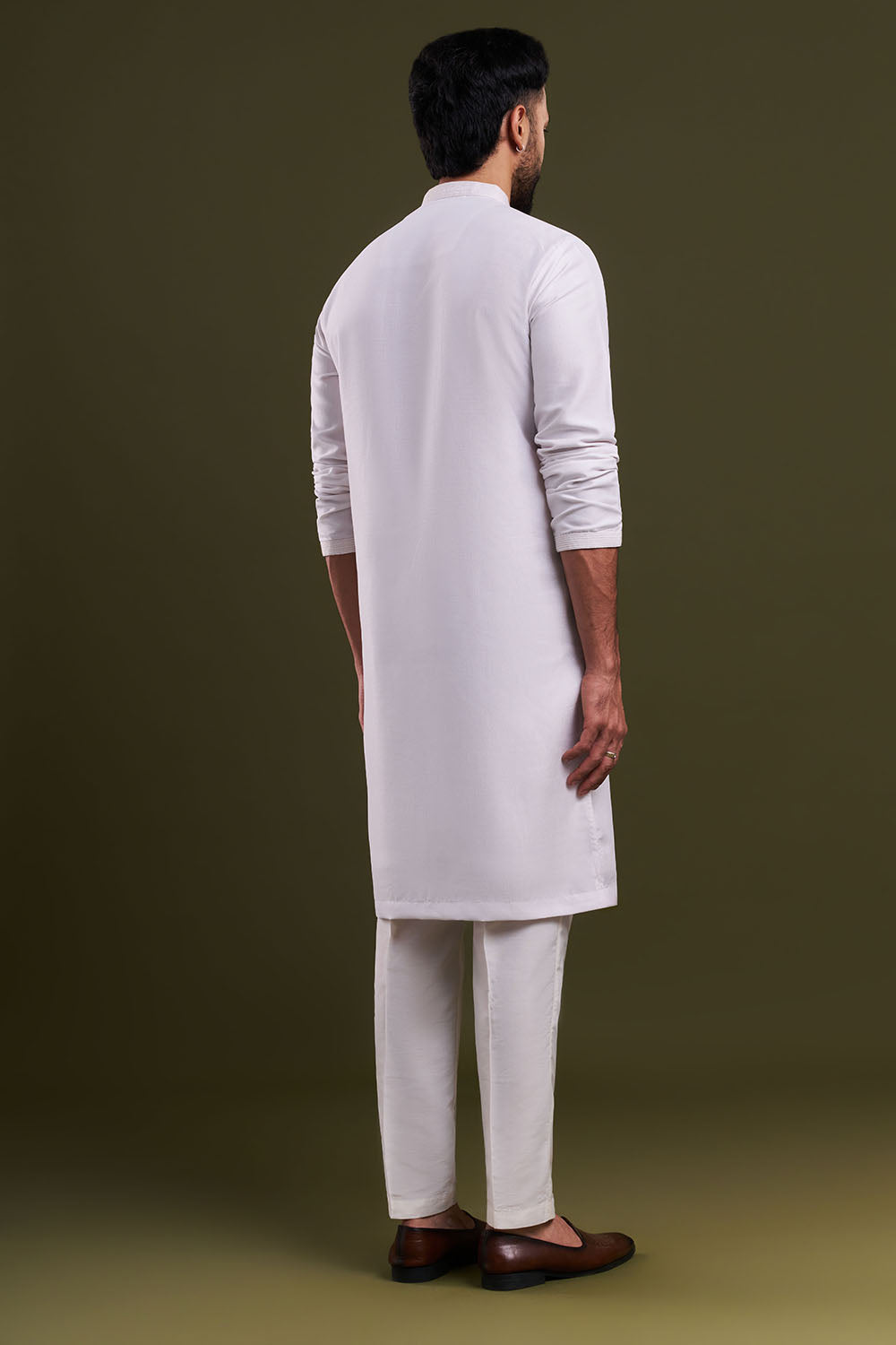 Ivory Silk Blend Festive Embellished Men's Kurta Set