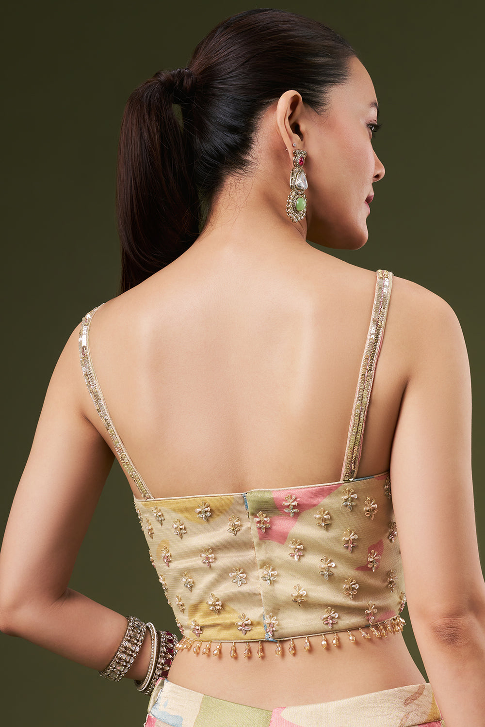 Ivory Tissue Crop Top Style Suit with Pearl and Cutdana Work