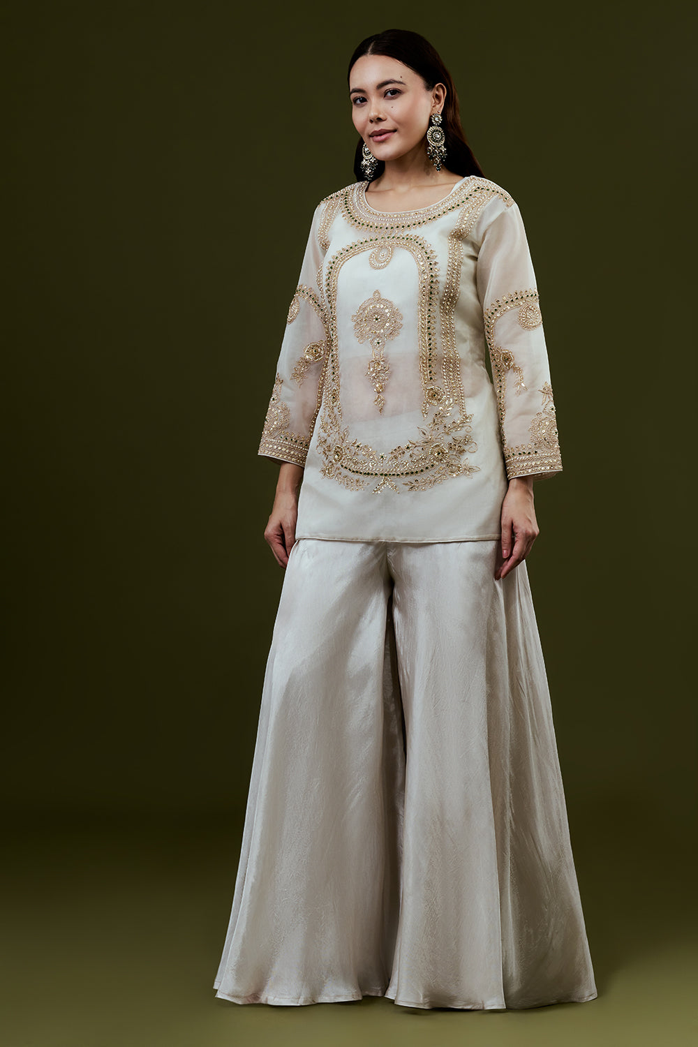 Ivory Uppada Silk Suit Set with Zardosi Work