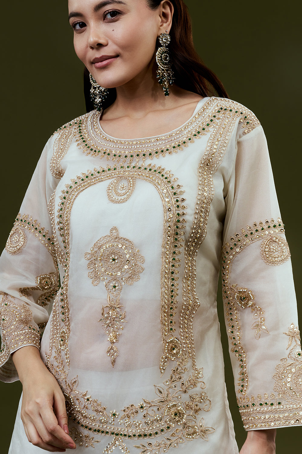 Ivory Uppada Silk Suit Set with Zardosi Work