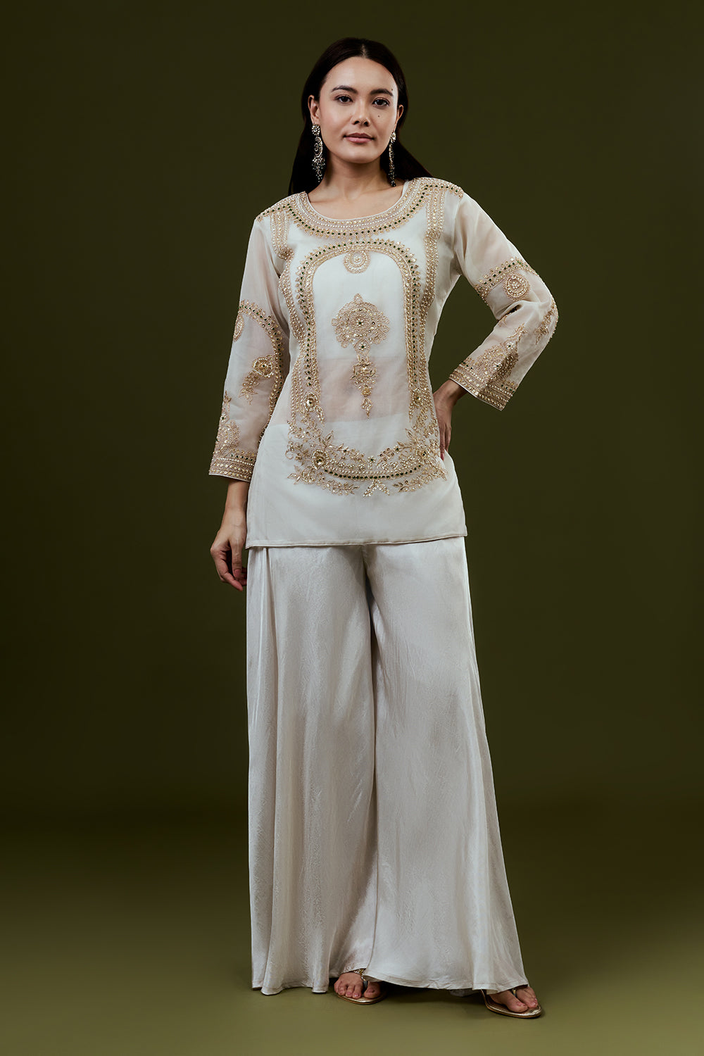 Ivory Uppada Silk Suit Set with Zardosi Work