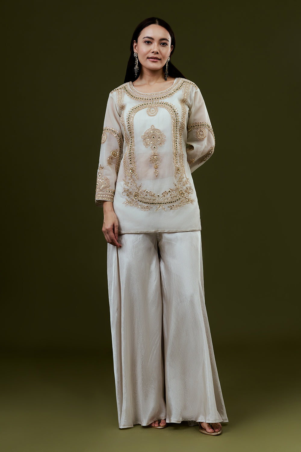 Ivory Uppada Silk Suit Set with Zardosi Work