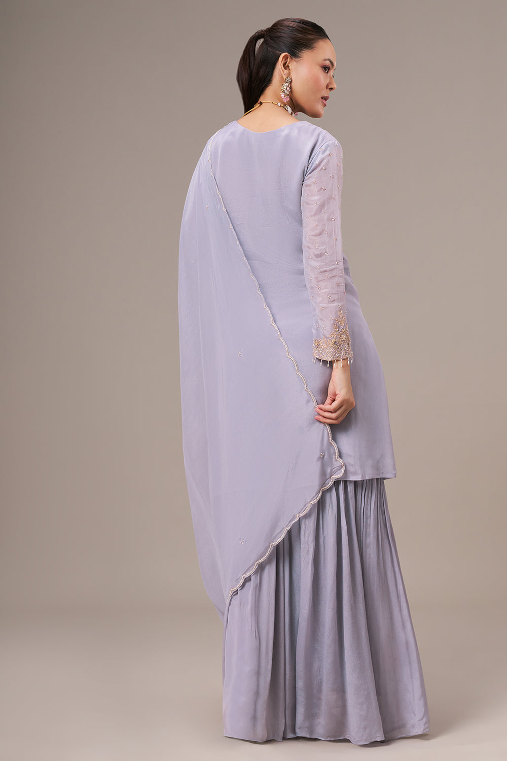 Lavender Chinon Sharara Suit with Resham and Cutdana Work