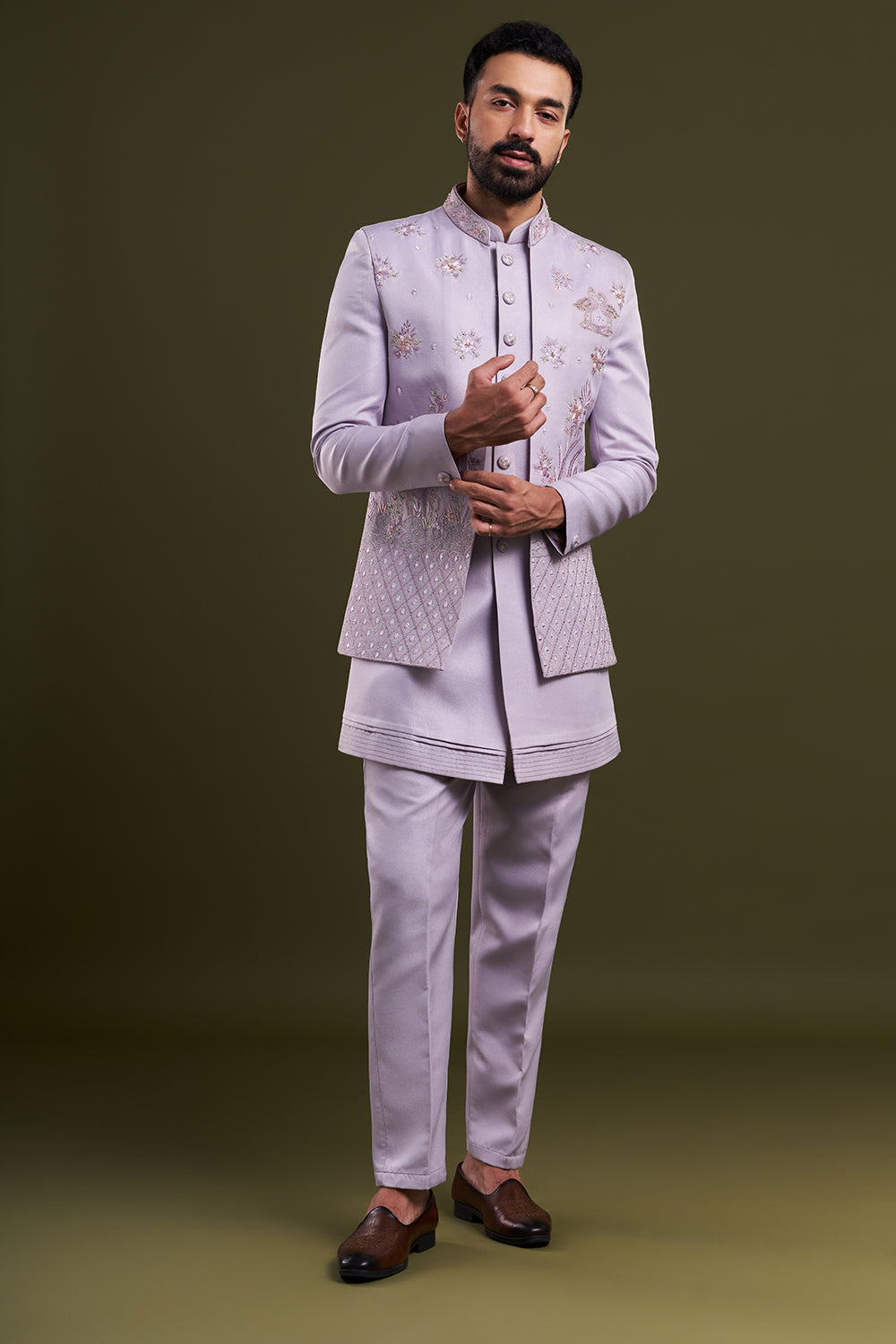 Lavender Embellished Men's Kurta with Jacket