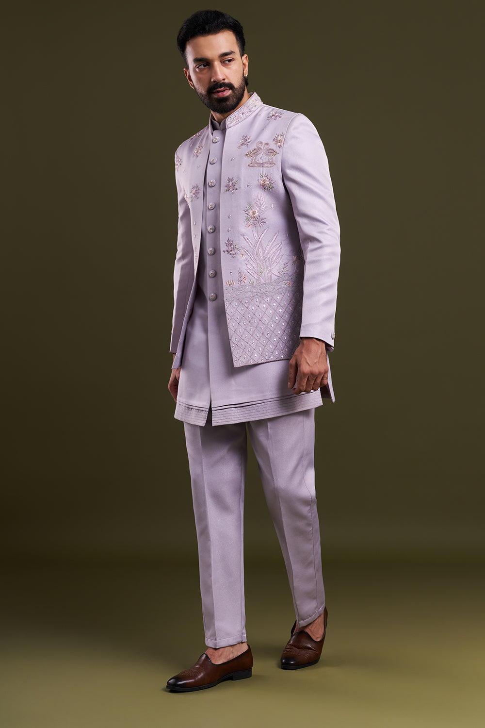 Lavender Embellished Men's Kurta with Jacket