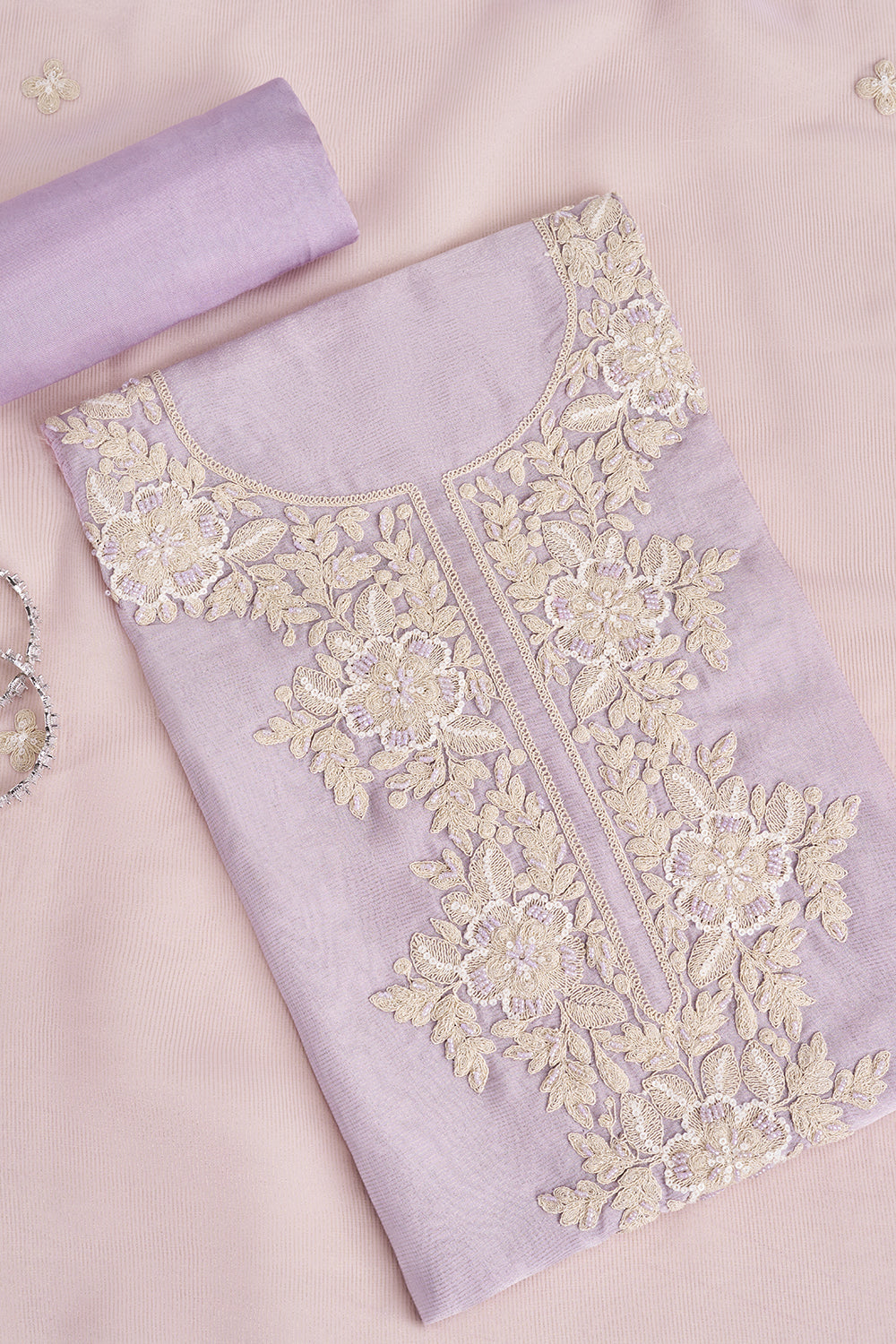Lavender Floral Embroidered Unstitched Suit Set