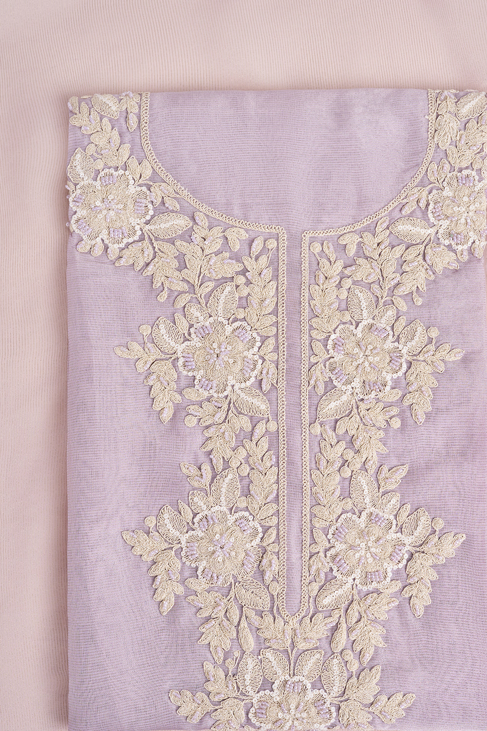Lavender Floral Embroidered Unstitched Suit Set