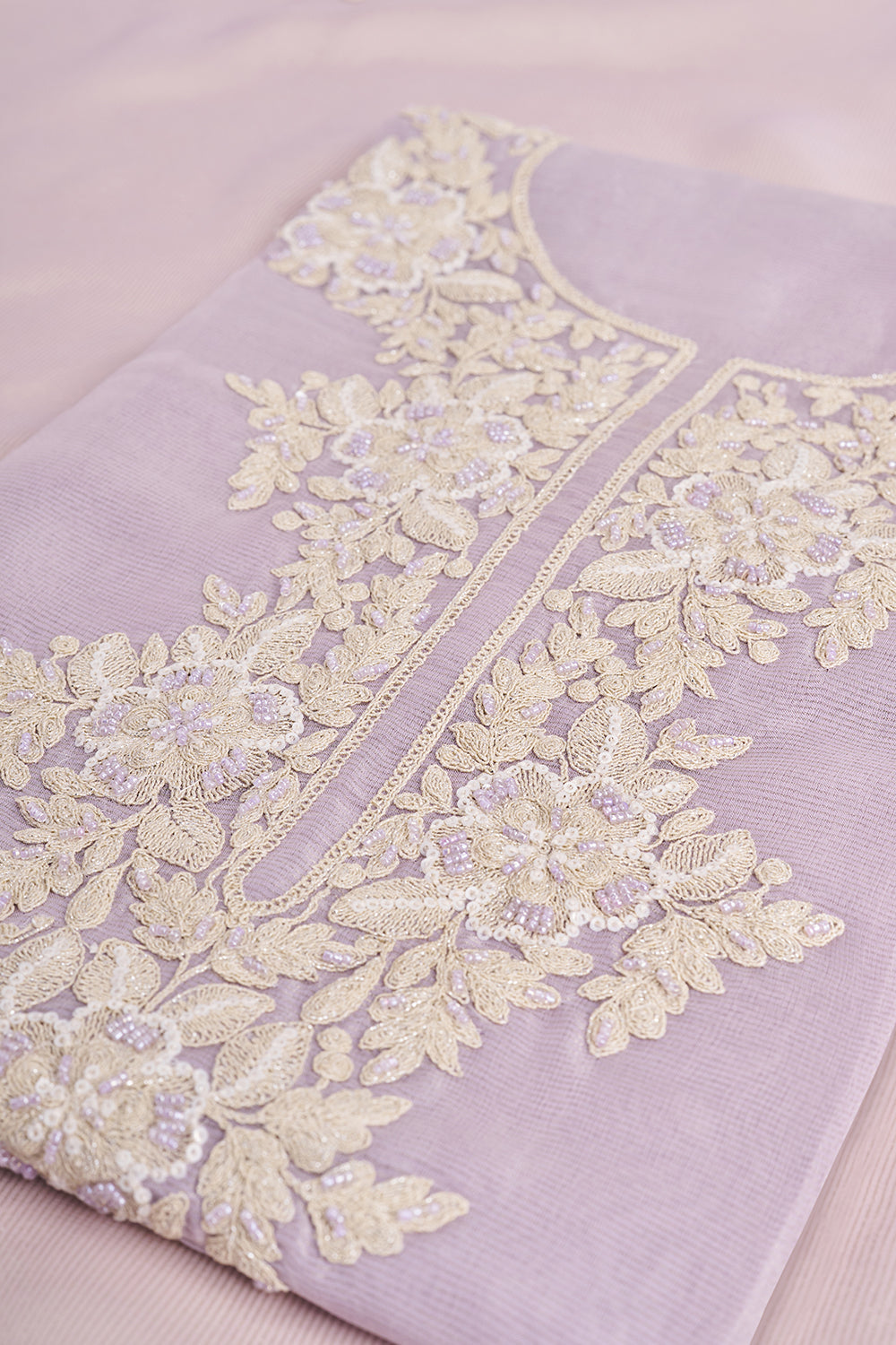Lavender Floral Embroidered Unstitched Suit Set