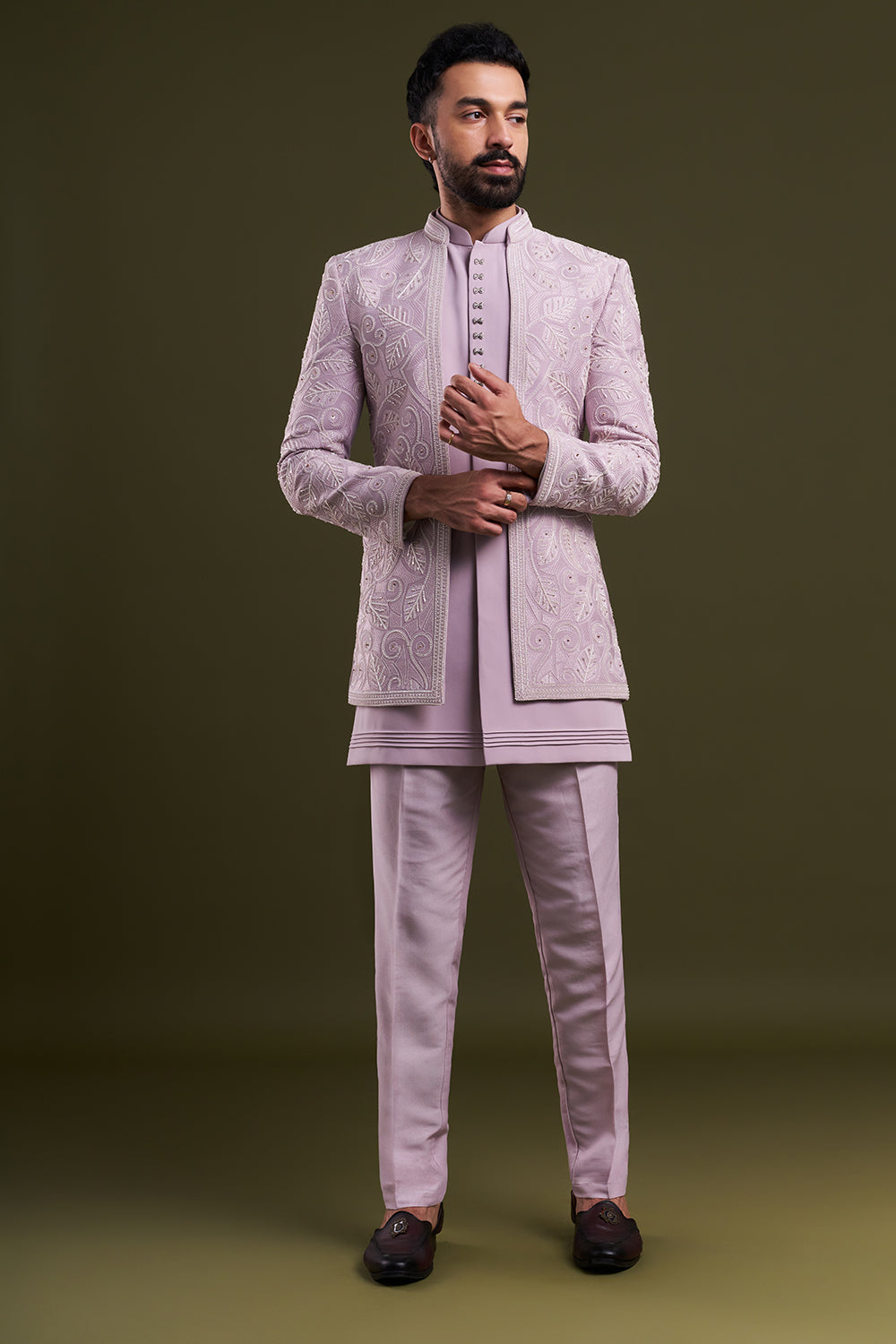 Lavender Japanese Armani Dori Work Men's Kurta with Jacket