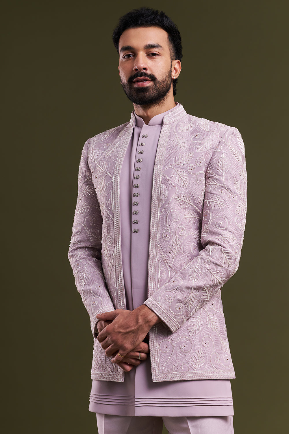Lavender Japanese Armani Dori Work Men's Kurta with Jacket