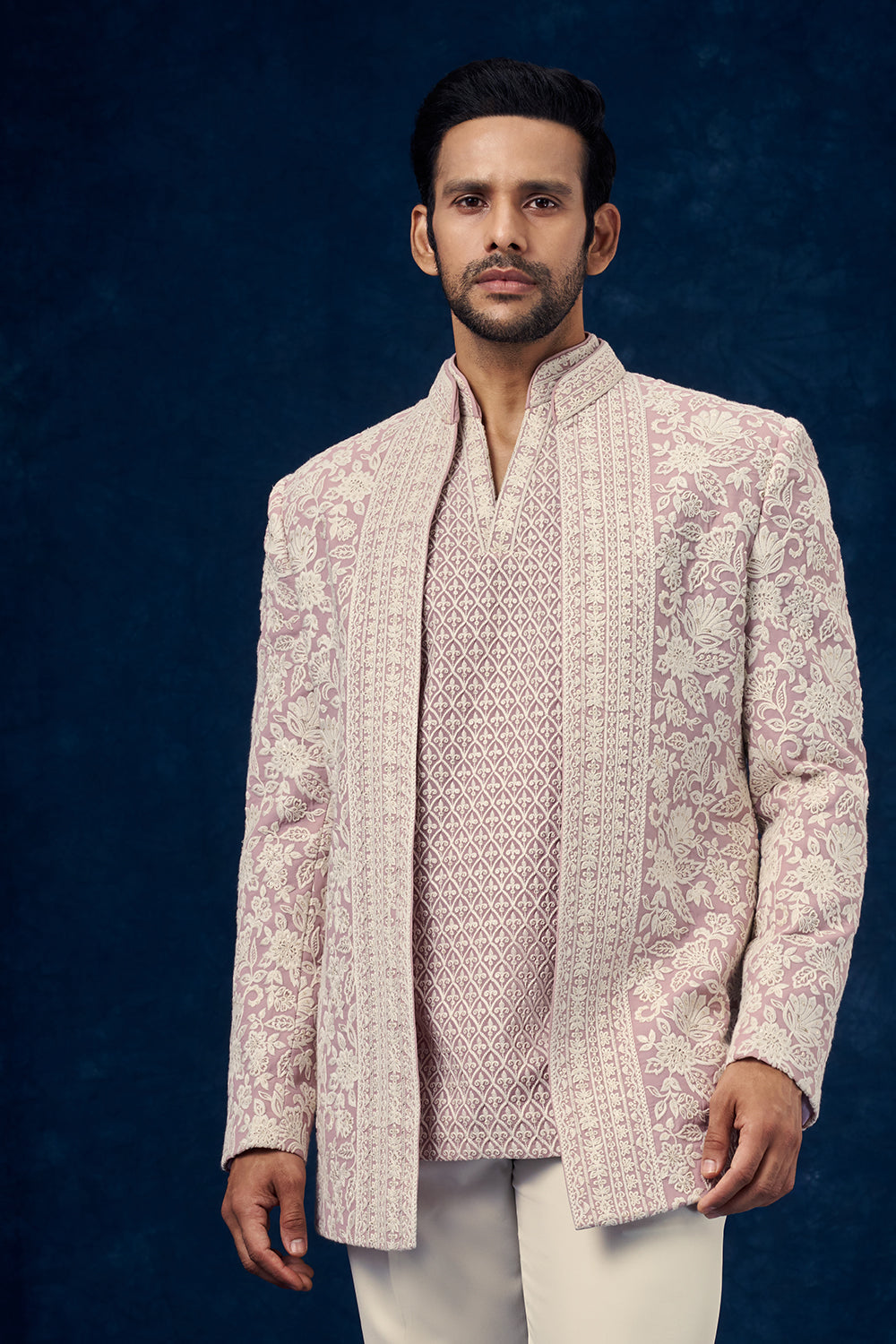 Lavender Lucknowi Mens Jodhpuri with Chikankari and Resham Work