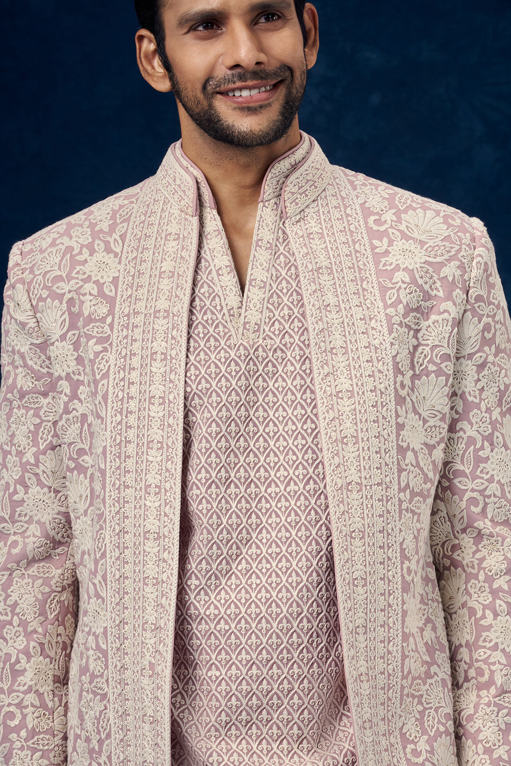 Lavender Lucknowi Mens Jodhpuri with Chikankari and Resham Work