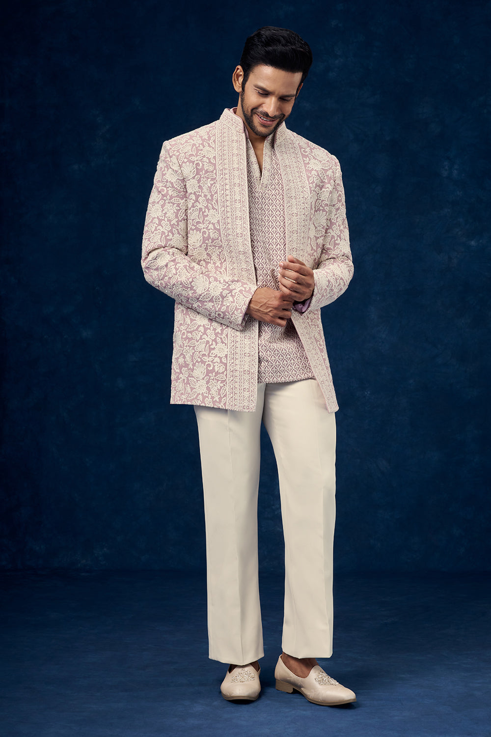Lavender Lucknowi Mens Jodhpuri with Chikankari and Resham Work