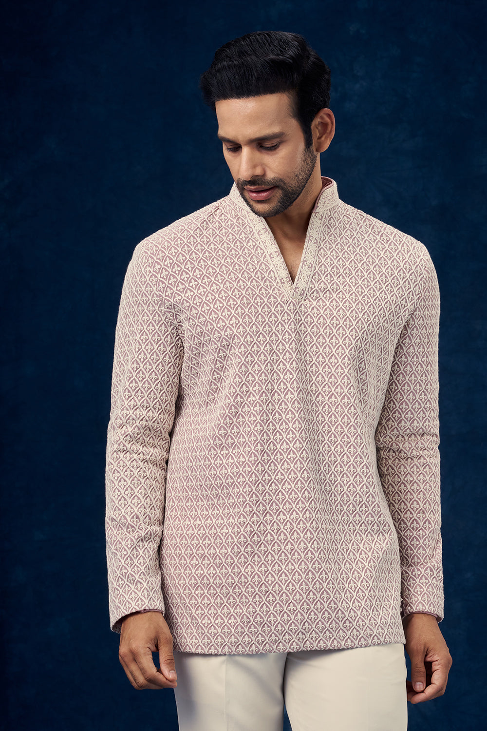 Lavender Lucknowi Mens Jodhpuri with Chikankari and Resham Work