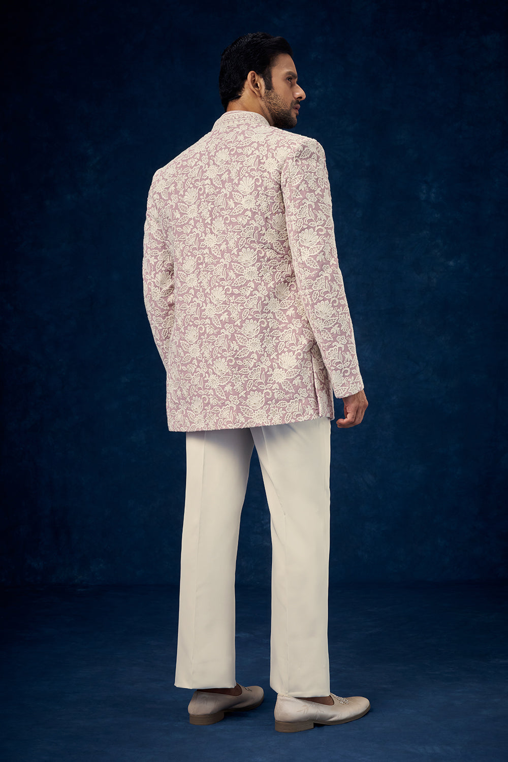 Lavender Lucknowi Mens Jodhpuri with Chikankari and Resham Work