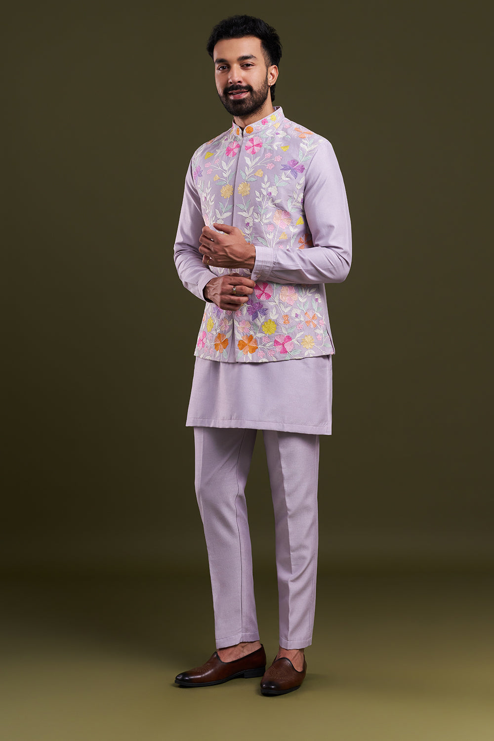 Lavender Nokia Silk Dori Work Men's Kurta with Jacket