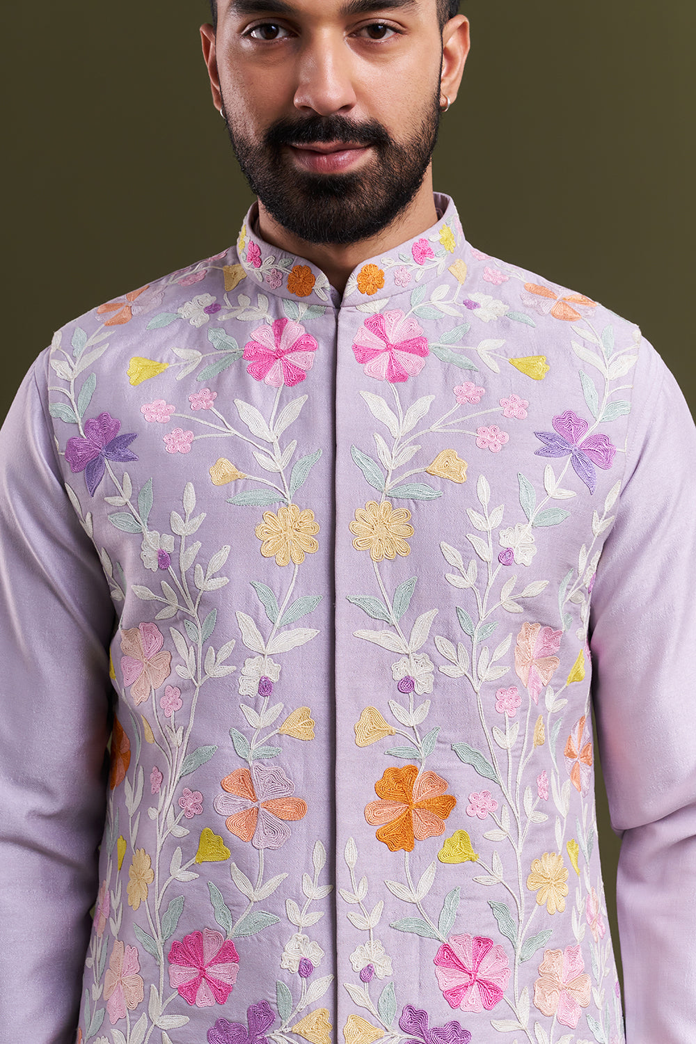 Lavender Nokia Silk Dori Work Men's Kurta with Jacket