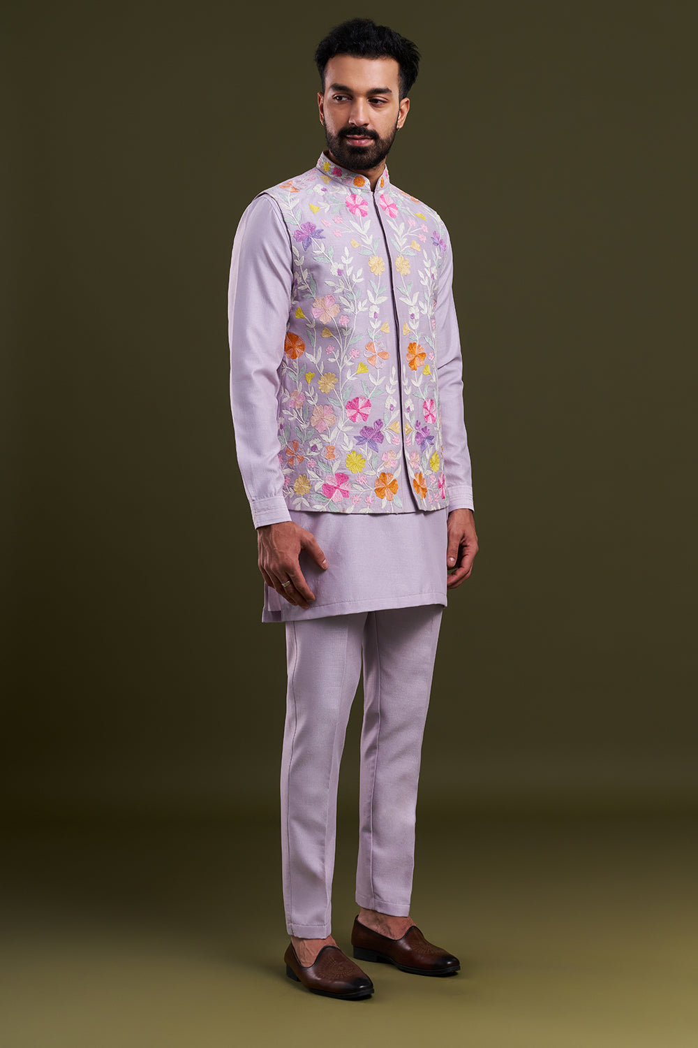 Lavender Nokia Silk Dori Work Men's Kurta with Jacket