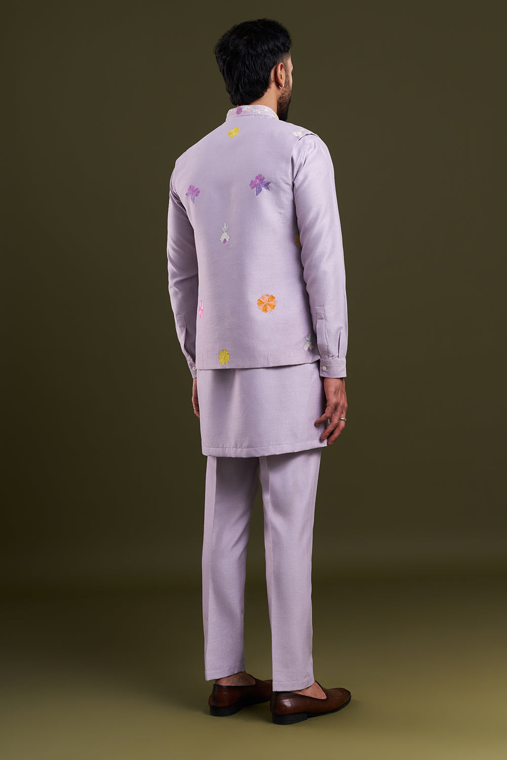 Lavender Nokia Silk Dori Work Men's Kurta with Jacket