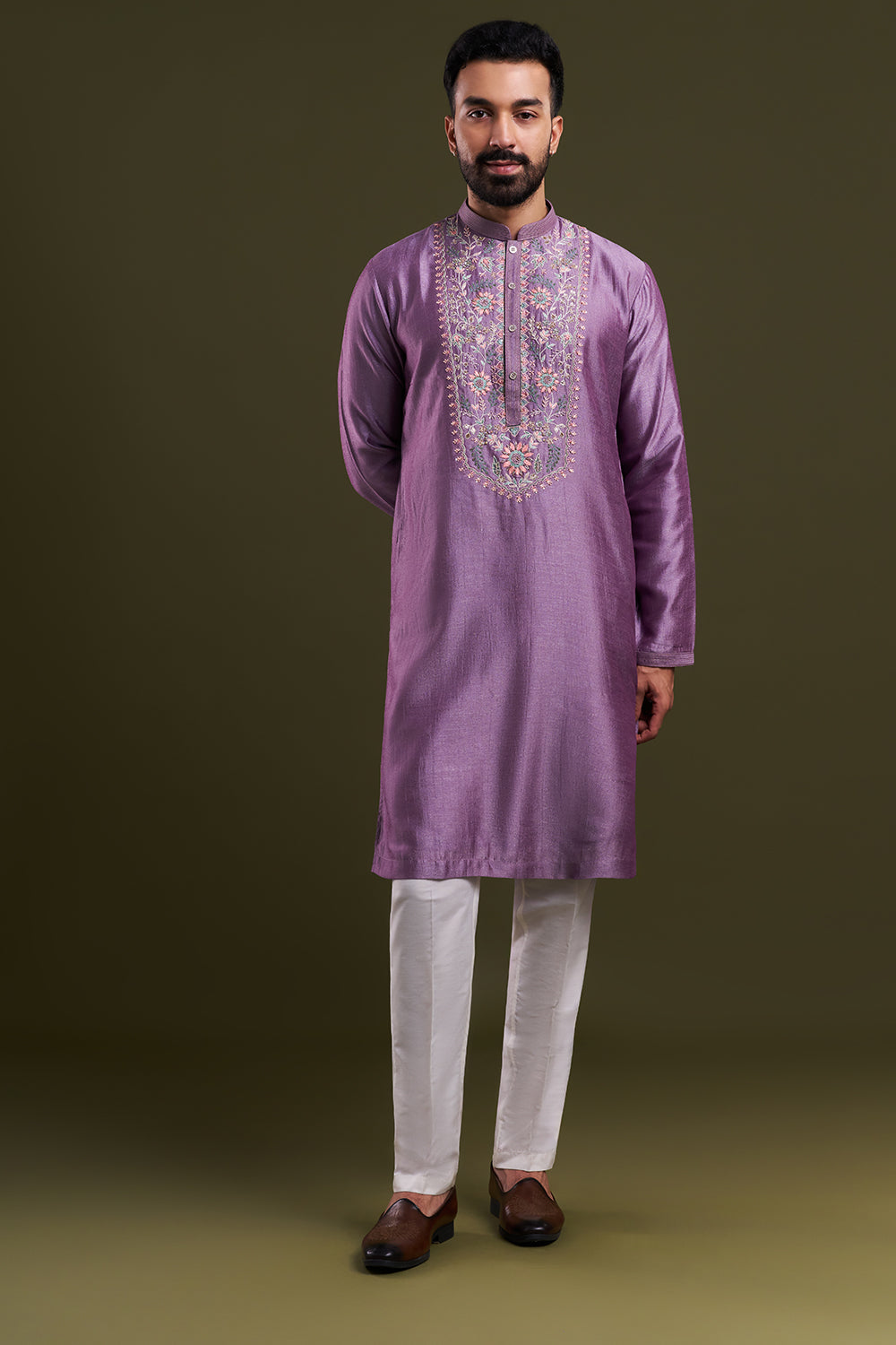 Lavender Nokia Silk Embellished Men's Kurta Set
