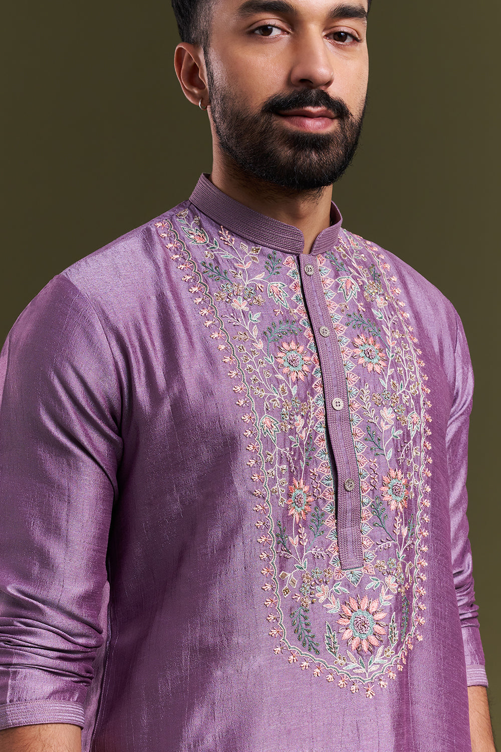 Lavender Nokia Silk Embellished Men's Kurta Set
