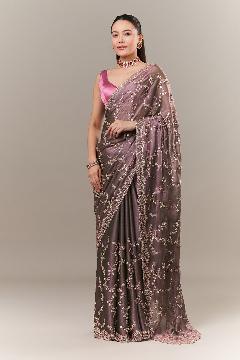 Lavender Organza Saree with Sequin and Cutdana Work