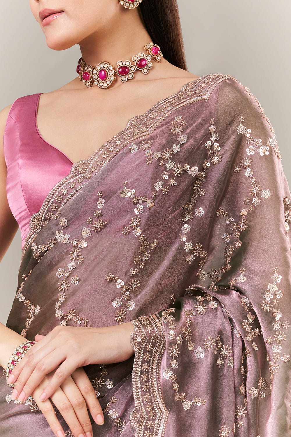 Lavender Organza Saree with Sequin and Cutdana Work