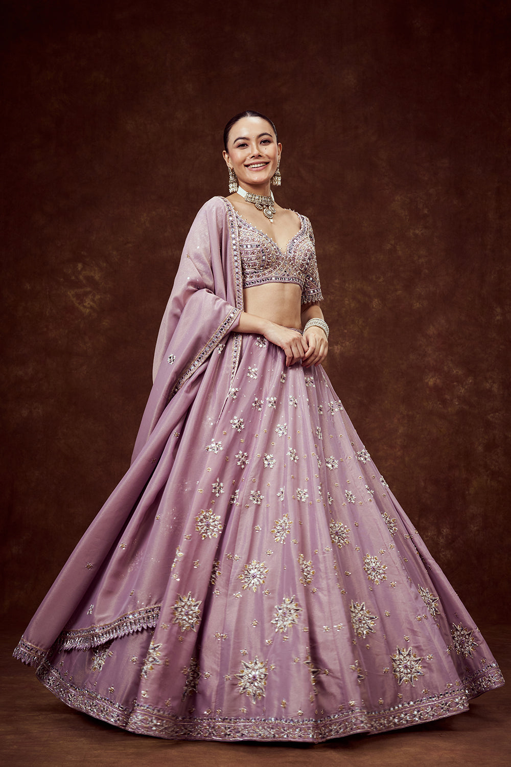 Lavender Shimmer Crush Bridesmaid Lehenga with Ornate Accents