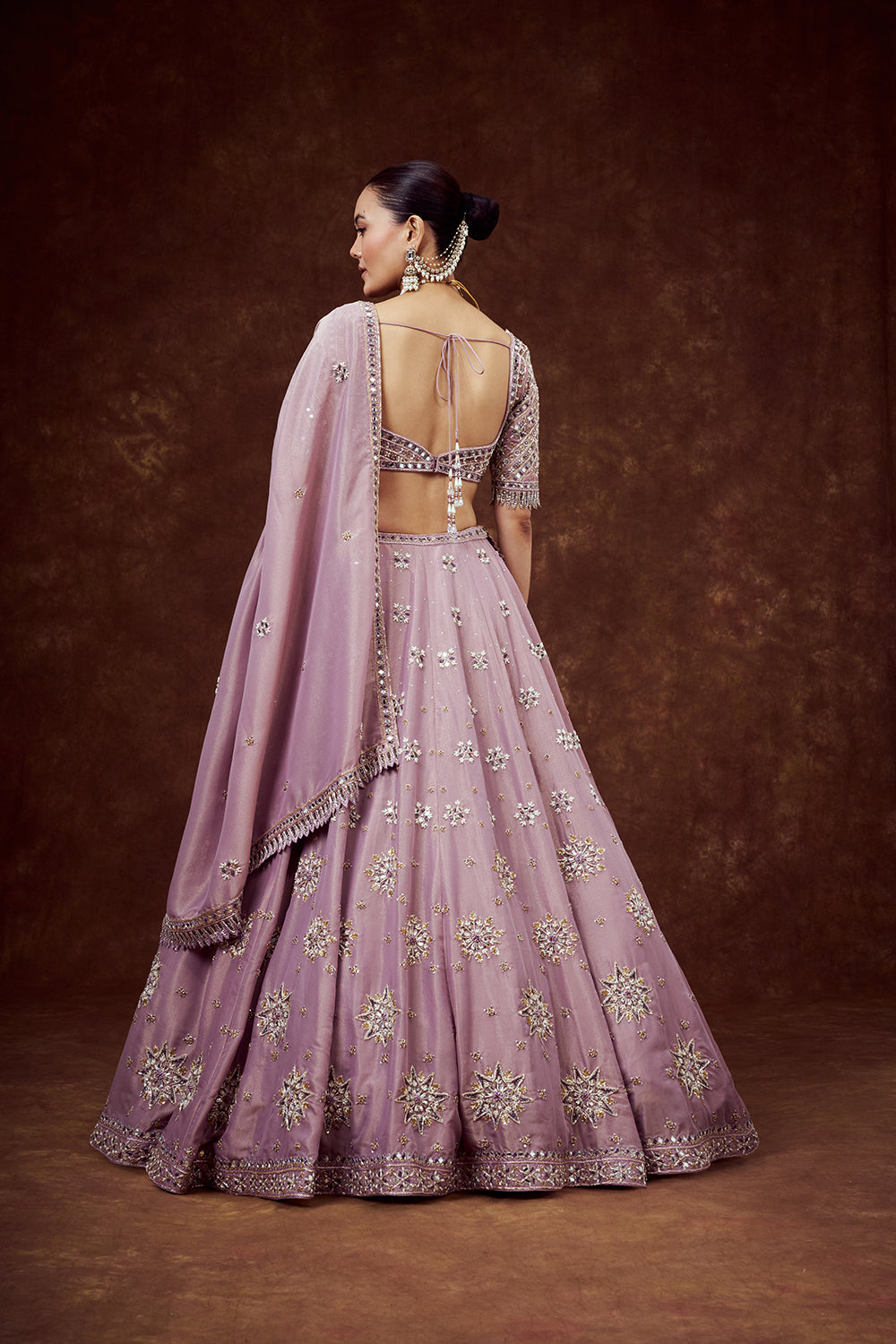 Lavender Shimmer Crush Bridesmaid Lehenga with Ornate Accents