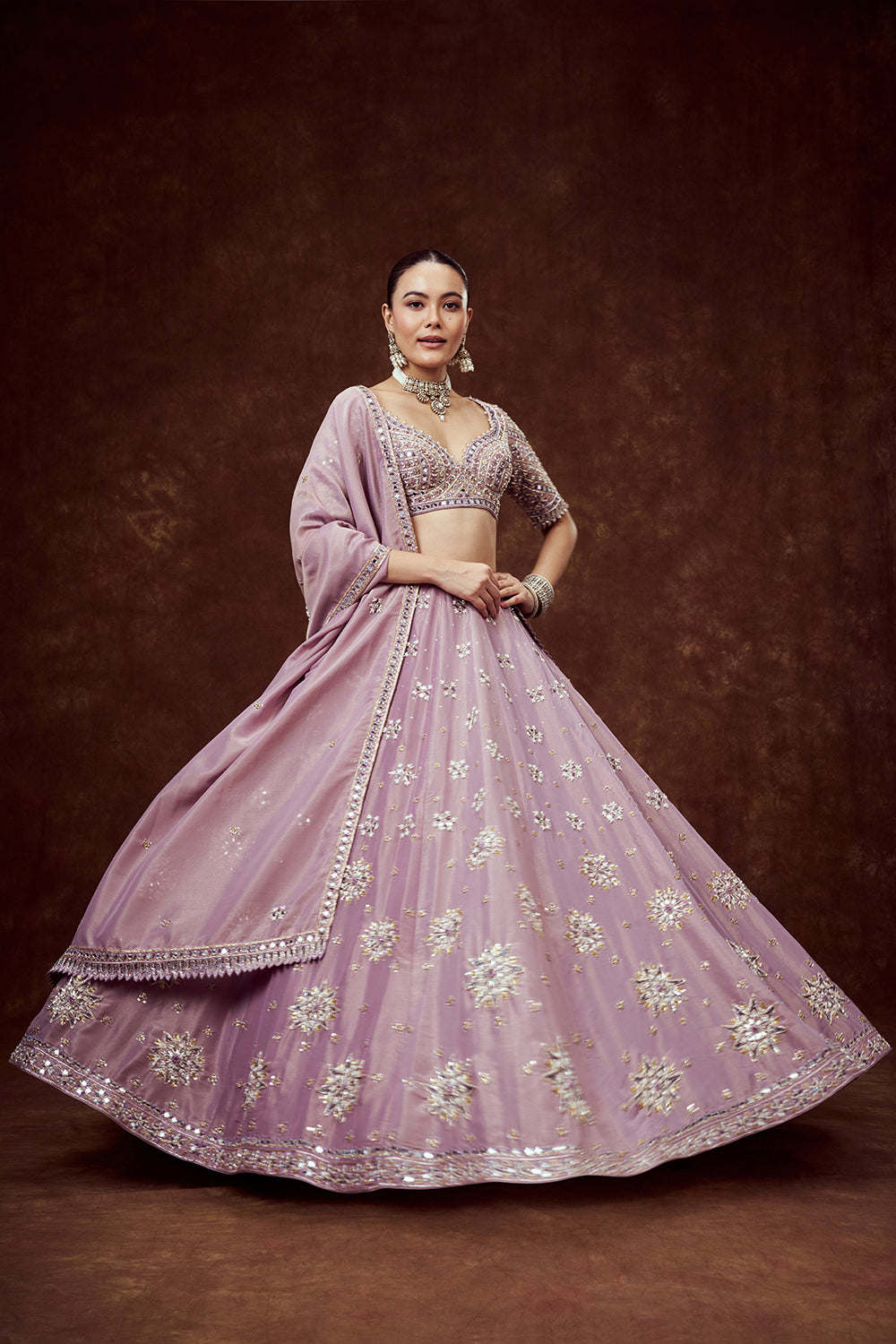 Lavender Shimmer Crush Bridesmaid Lehenga with Ornate Accents