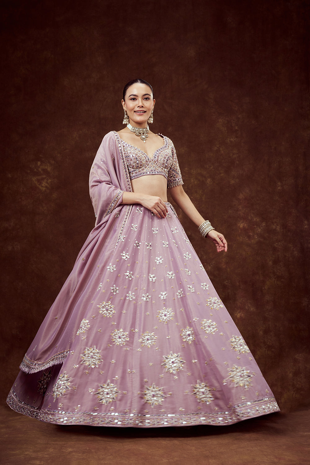 Lavender Shimmer Crush Bridesmaid Lehenga with Ornate Accents