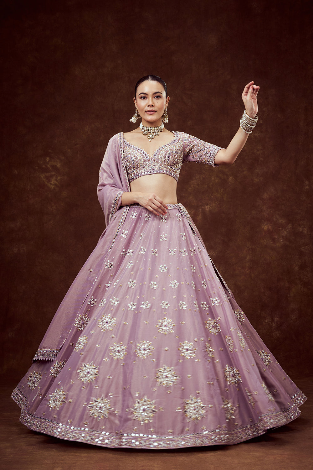 Lavender Shimmer Crush Bridesmaid Lehenga with Ornate Accents