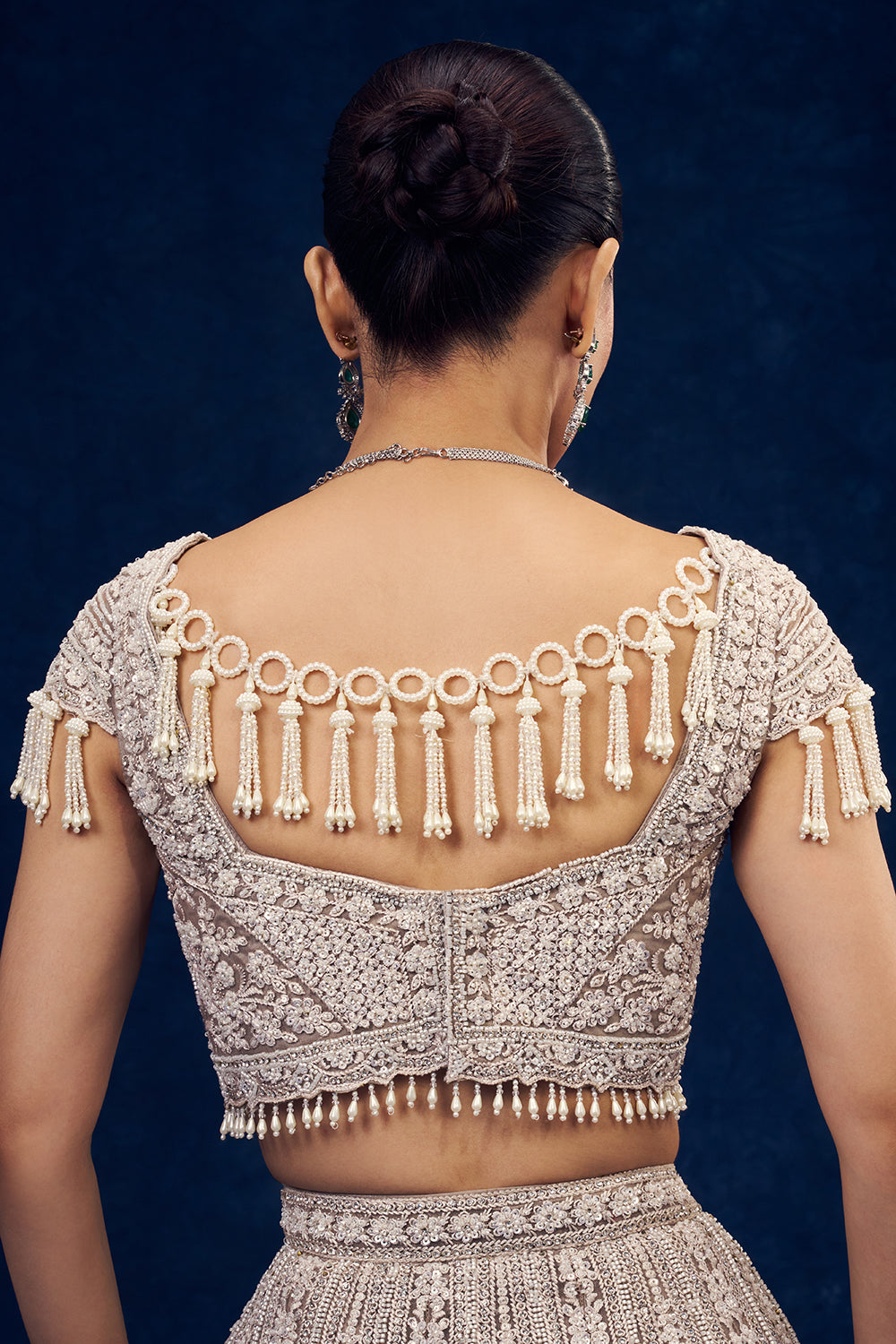 Light Beige Net Lehenga with Cutdana and Sequins Handwork
