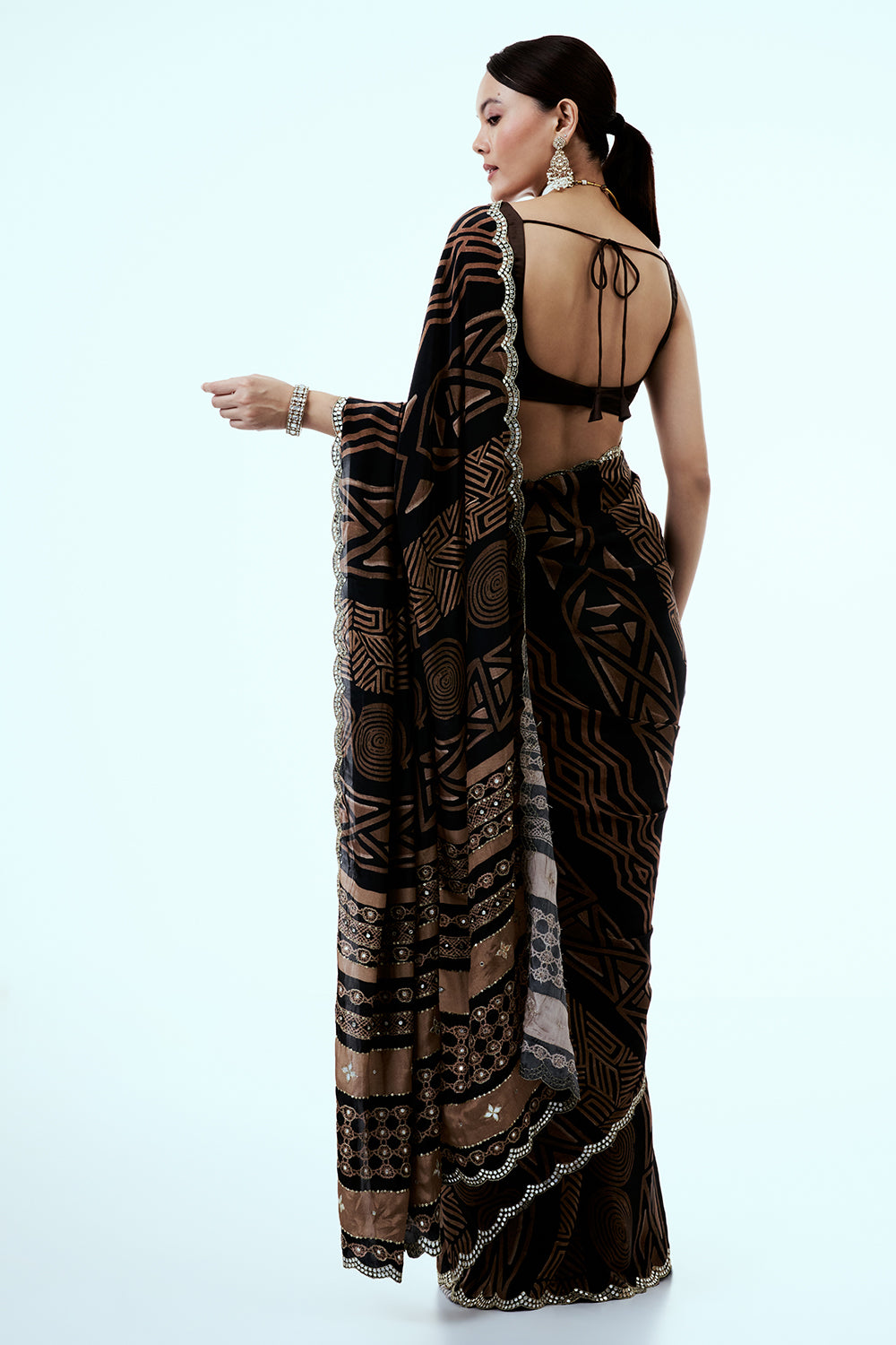 Light Brown Crepe Saree with Geometric Print