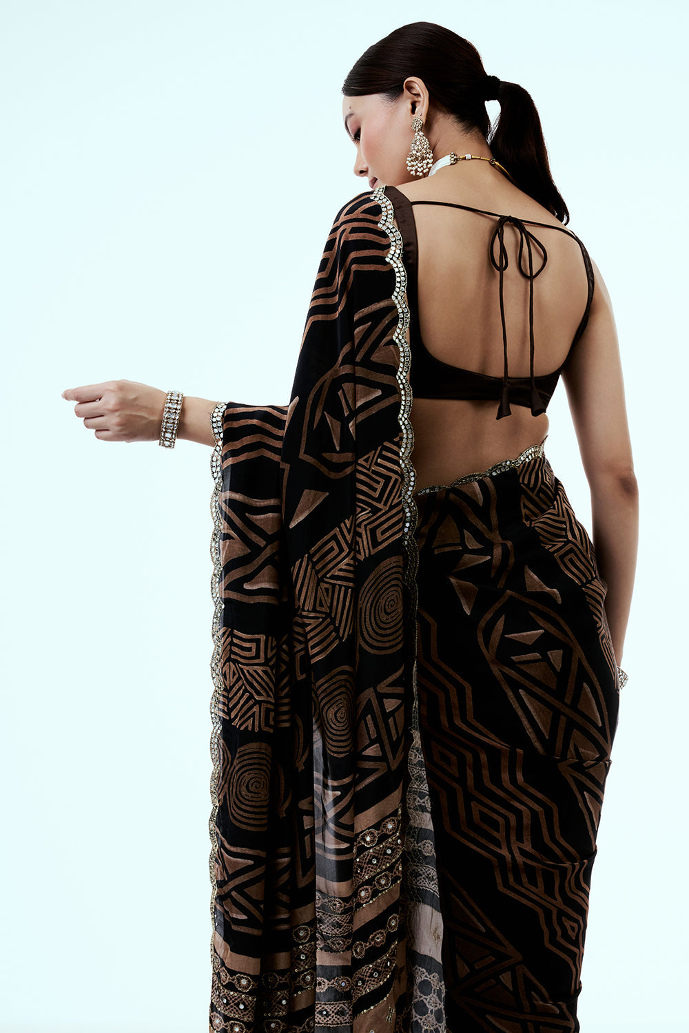 Light Brown Crepe Saree with Geometric Print