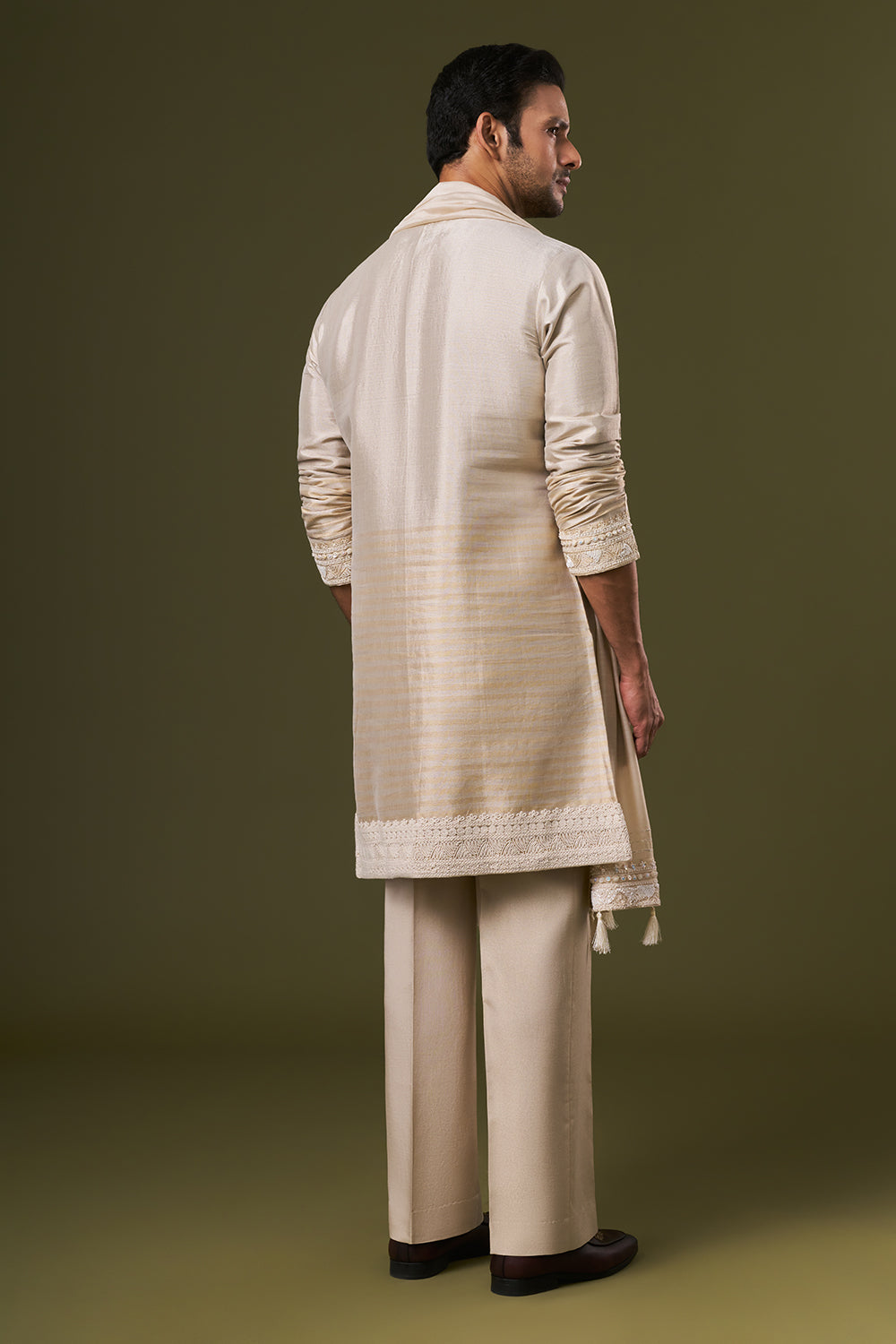 Light Copper Shimmer Mens Kurta Set with Pearl Embroidery
