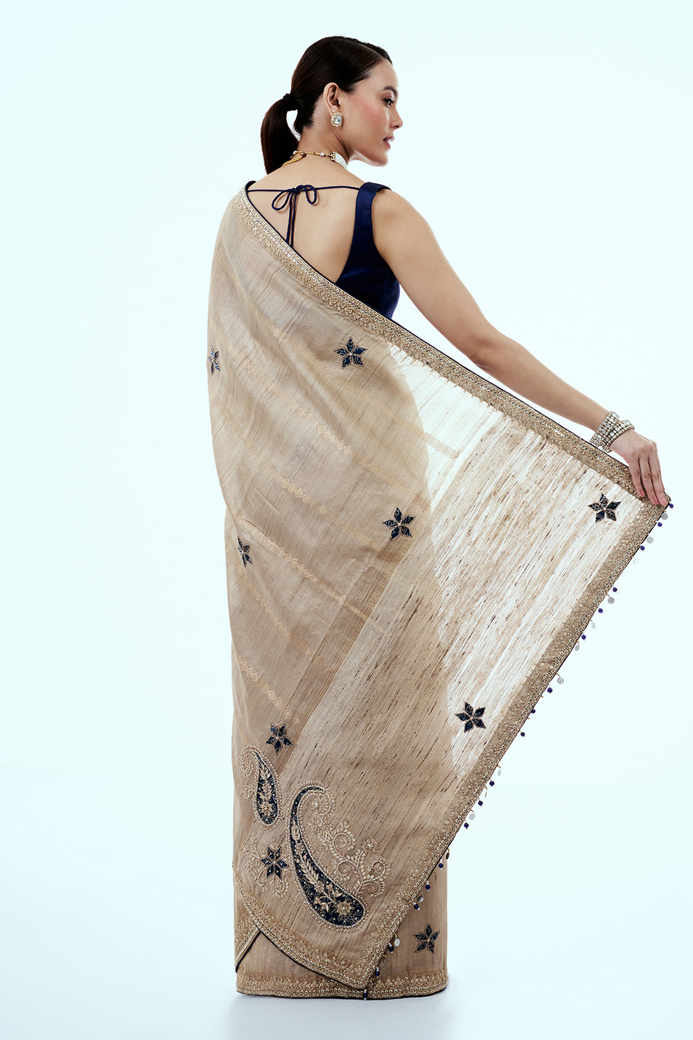 Light Gold Matka Silk Saree with Gota Patti Work