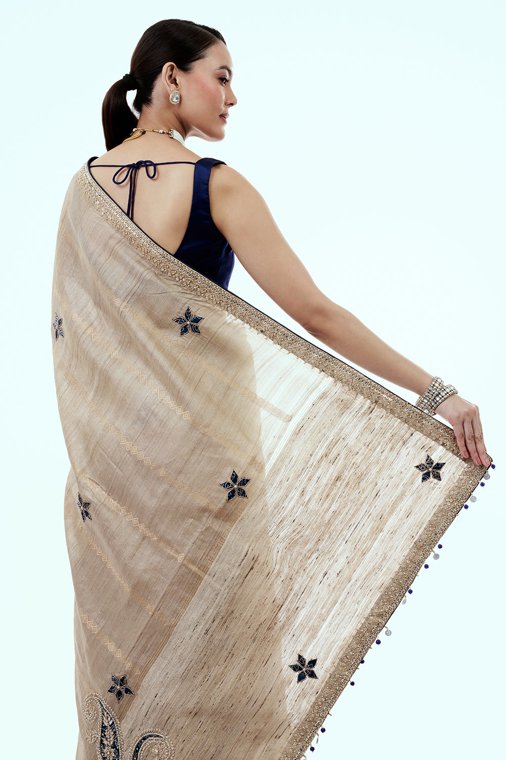 Light Gold Matka Silk Saree with Gota Patti Work