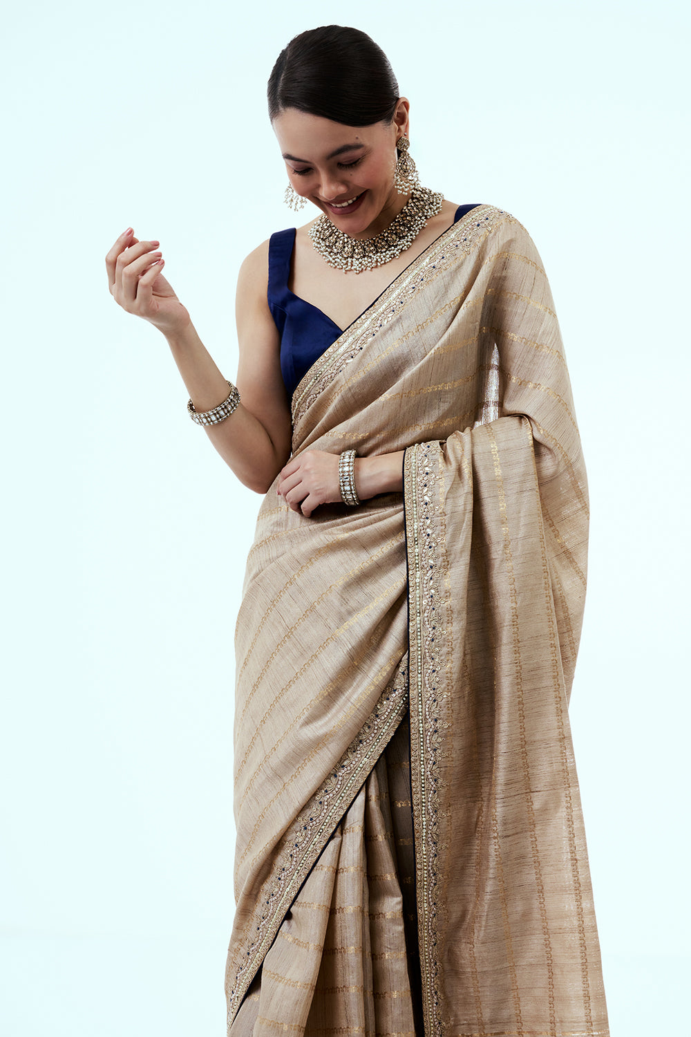 Light Gold Matka Silk Saree with Zari Work