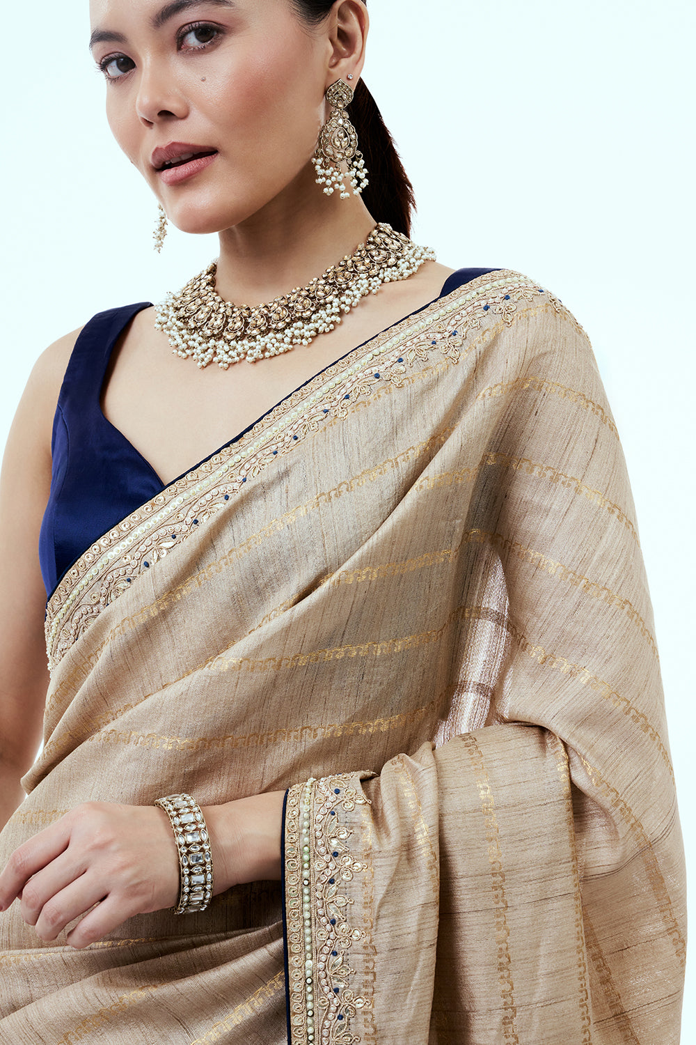 Light Gold Matka Silk Saree with Zari Work