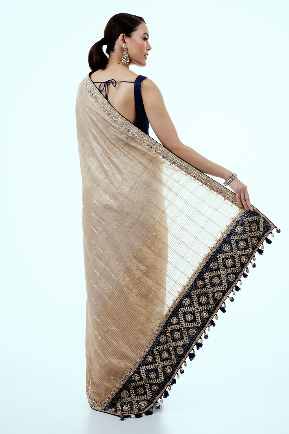 Light Gold Matka Silk Saree with Zari Work