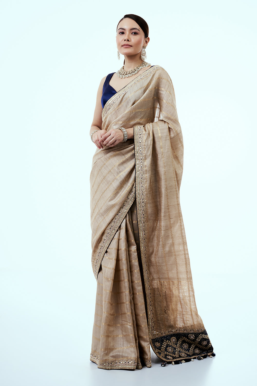 Light Gold Matka Silk Saree with Zari Work