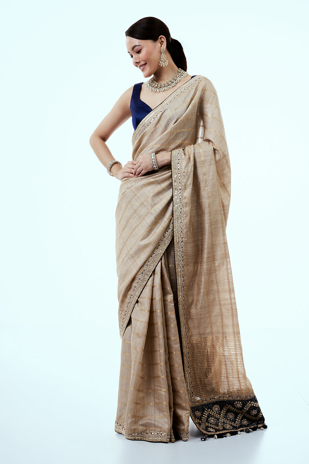 Light Gold Matka Silk Saree with Zari Work