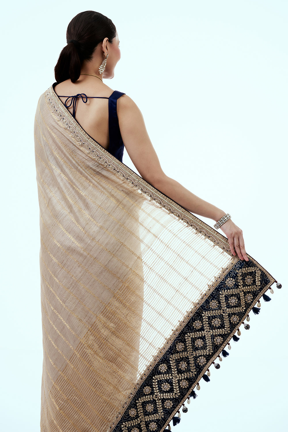 Light Gold Matka Silk Saree with Zari Work