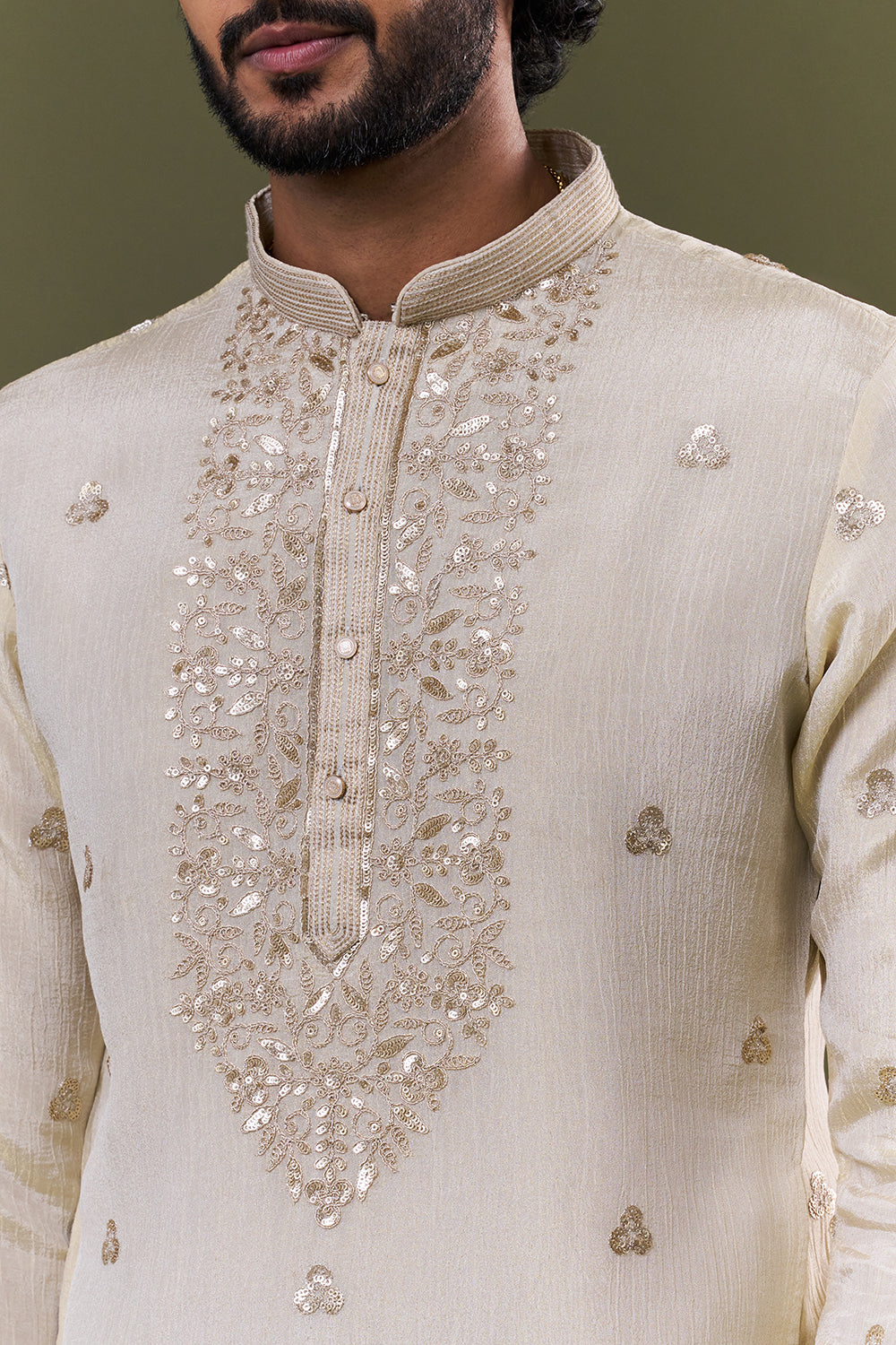 Light Gold Shimmer Georgette Mirror Embellished Kurta Set